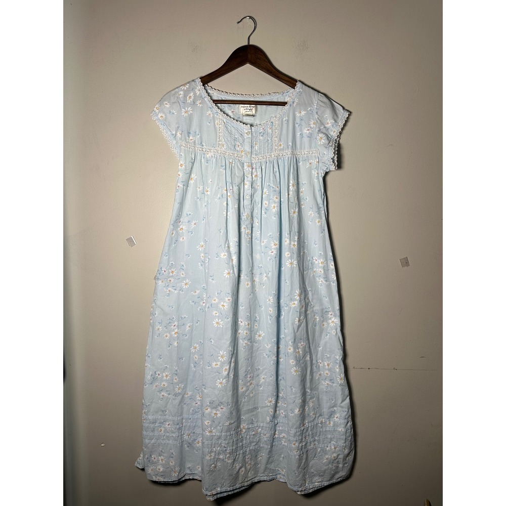 VTG Y2K Amanda Stewart Blue Daisy Cotton Nightgown Cottagecore Coquette Small - Picture 2 of 8